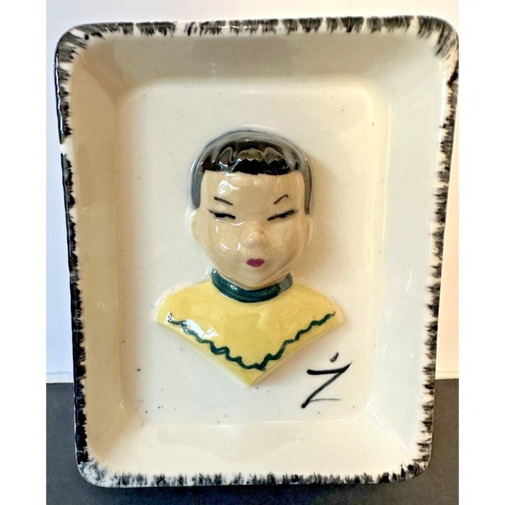 Asian Chinese Japanese woman wall pocket VTG L&F Ceramics California 1940s vase